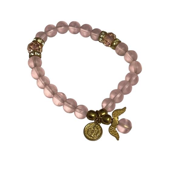 Rose Quartz Bracelet, Angel Charm Beaded Bracelet of Love and Healing Energy - Picture 3 of 5